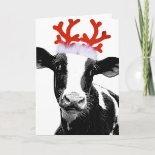 Cartes Pour Fêtes Annuelles Vache avec Antlers de rennes