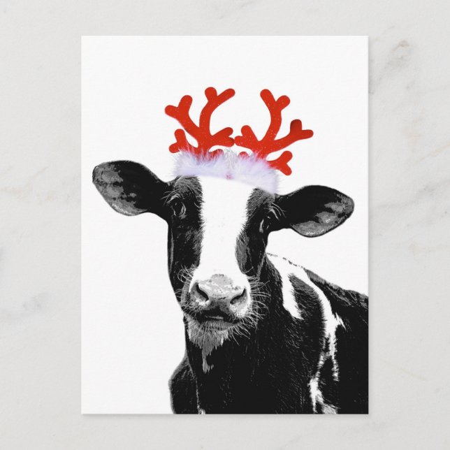 Cartes Pour Fêtes Annuelles Vache avec Antlers de rennes (Devant)