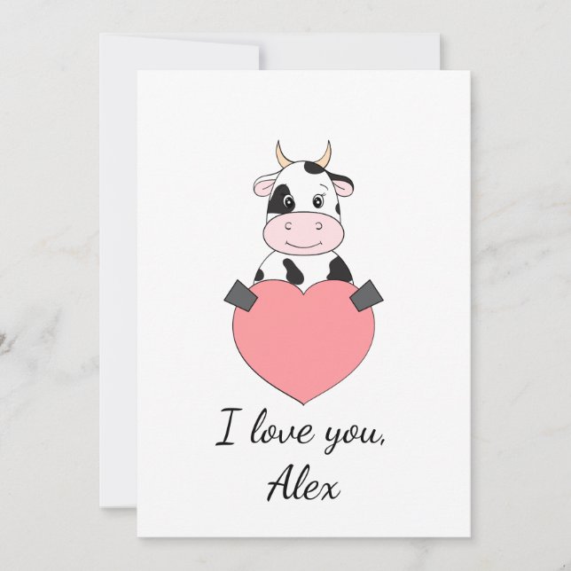 Cartes Pour Fêtes Annuelles Vache caricaturale amoureuse Valentine (Devant)
