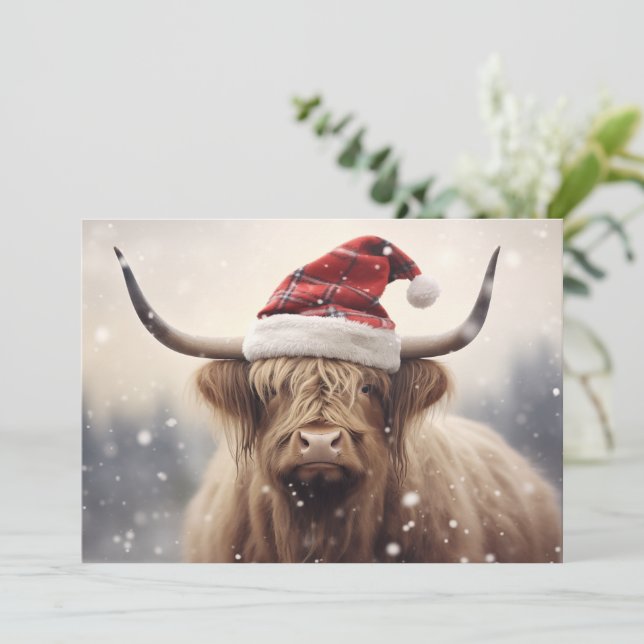 Cartes Pour Fêtes Annuelles Vache dans un chapeau de Père Noël Vacances Noël  (Debout devant)