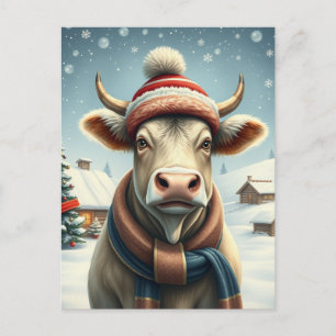 Cartes Pour Fêtes Annuelles Vache de ferme dans l'hiver de Preppy Attire et Ca