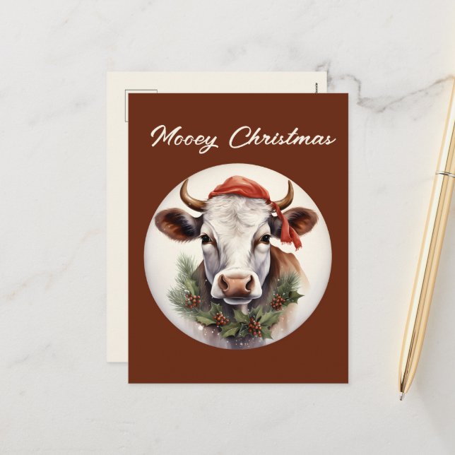 Cartes Pour Fêtes Annuelles Vache de ferme festive Noël ajouter texte Vacances (Devant/Arrière en situation)