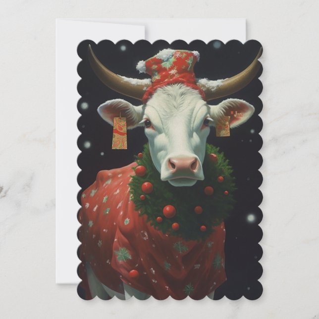 Cartes Pour Fêtes Annuelles Vache de Noël (Devant)