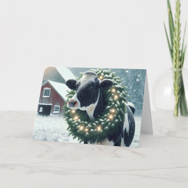 Cartes Pour Fêtes Annuelles Vache de Noël avec des fils brillants (Devant)