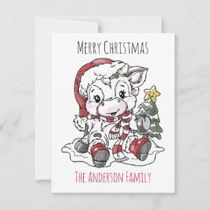 Cartes Pour Fêtes Annuelles Vache de Noël mignonne