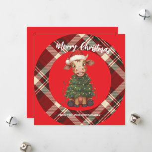 Cartes Pour Fêtes Annuelles Vache de Noël mignonne et joyeuse arbre de Noël ve