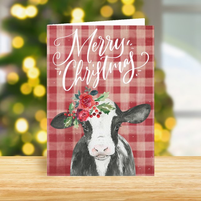 Cartes Pour Fêtes Annuelles Vache de Noël rouge (Créateur téléchargé)