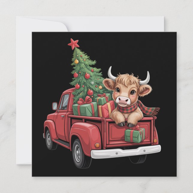 Cartes Pour Fêtes Annuelles Vache de Noël  Vache des Highlands dans une ferme  (Devant)