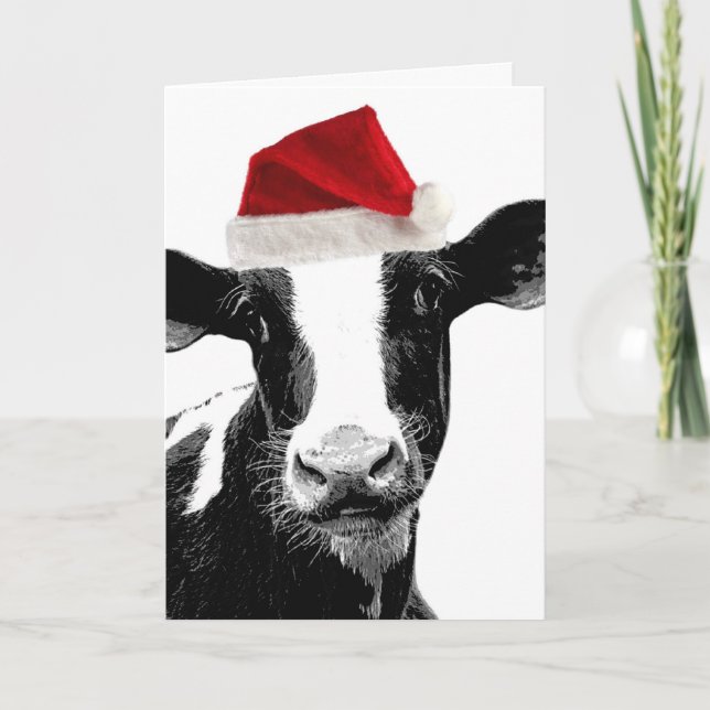 Cartes Pour Fêtes Annuelles Vache de père Noël - Vache laitière portant le cha (Devant)