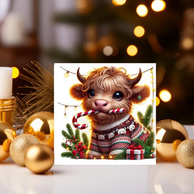 Cartes Pour Fêtes Annuelles Vache des Highlands avec Canne de Bonbon (Créateur téléchargé)