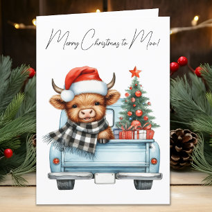 Cartes Pour Fêtes Annuelles Vache des Highlands Camion Bleu Vintage Joyeux Noë