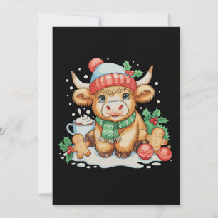 Cartes Pour Fêtes Annuelles Vache des Highlands de Noël Chapeau de Santa Mooey