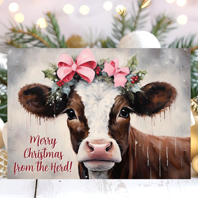 Cartes Pour Fêtes Annuelles Vache Festive Joyeux Noël De La Troupe (Créateur téléchargé)