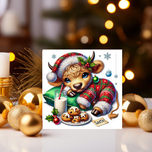 Cartes Pour Fêtes Annuelles Vache Highland Cozy Noël en Pyjama Festif
