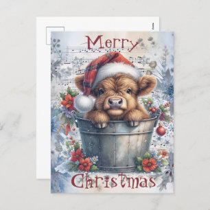 Cartes Pour Fêtes Annuelles Vache Highland hiver Aquarelle de Noël