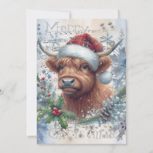Cartes Pour Fêtes Annuelles Vache Highland hiver Aquarelle de Noël