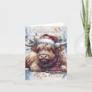 Cartes Pour Fêtes Annuelles Vache Highland hiver Aquarelle de Noël