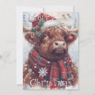 Cartes Pour Fêtes Annuelles Vache Highland hiver Aquarelle de Noël