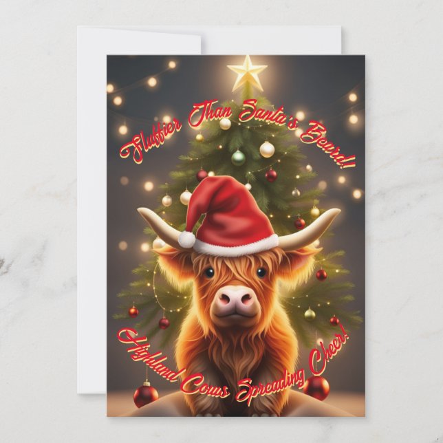 Cartes Pour Fêtes Annuelles Vache Highland Mignonne Noël Campagne (Devant)