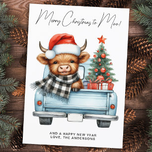 Cartes Pour Fêtes Annuelles Vache Highlandoise Camion Bleu Vintage Joyeux Noël