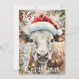 Cartes Pour Fêtes Annuelles Vache hiver Aquarelle de Noël