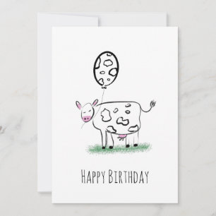 Cartes Pour Fêtes Annuelles Vache Joyeux Anniversaire Main dessinée Doodle Art