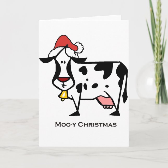 Cartes Pour Fêtes Annuelles Vache mignonne à Noël (Devant)