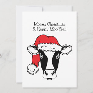 Cartes Pour Fêtes Annuelles Vache noire et blanche à santa chapeau drôle Noël