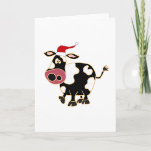 Cartes Pour Fêtes Annuelles Vache noire et blanche à Santa Hat