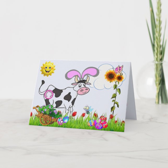Cartes Pour Fêtes Annuelles Vache officielle à Pâques (Devant)