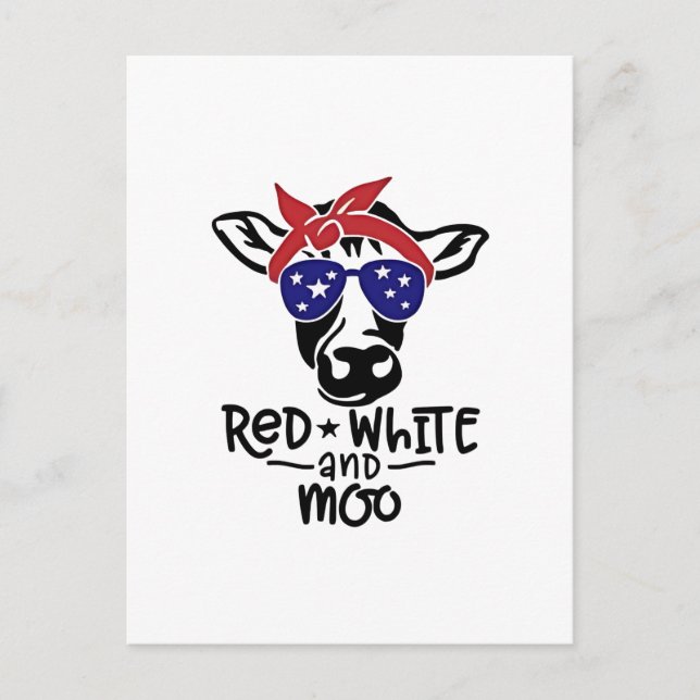 Cartes Pour Fêtes Annuelles Vache patriotique rouge blanc et moo 4 juillet (Devant)
