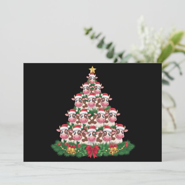 Cartes Pour Fêtes Annuelles Vache Sapin de Noël drôle Cow Lover Cow Noël (Debout devant)