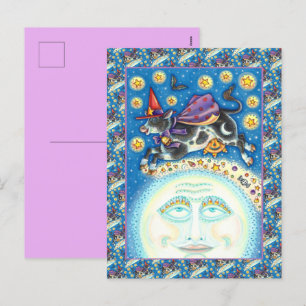 CARTES POUR FÊTES ANNUELLES VACHE SUR L'HOMME DANS LA LUNE, ROUGE COLORÉ