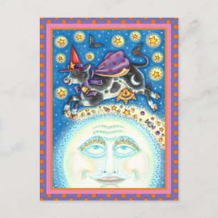 CARTES POUR FÊTES ANNUELLES VACHE SUR L'HOMME DANS LA LUNE, ROUGE COLORÉ