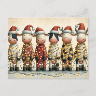 Cartes Pour Fêtes Annuelles Vaches avec chapeau de Noël lumières de Noël