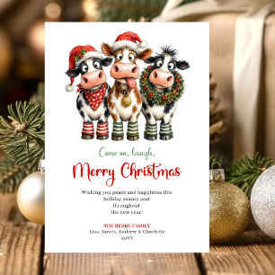 Cartes Pour Fêtes Annuelles Vaches fantaisistes de Noël Rouge Vert Salutation