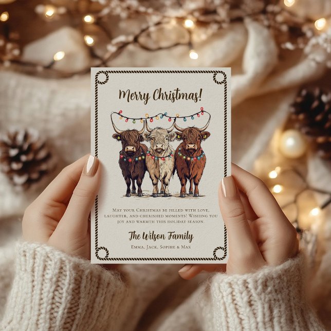 Cartes Pour Fêtes Annuelles Vaches Festives Highland Rustique Noël occidental (Créateur téléchargé)