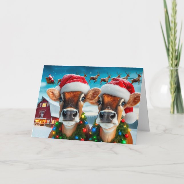 Cartes Pour Fêtes Annuelles Vaches Jersey prêtes pour Père Noël Card (Devant)