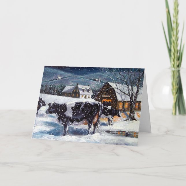 CARTES POUR FÊTES ANNUELLES VACHES : NOËL : NEIGE : ART : HOLSTEIN (Devant)