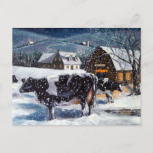 CARTES POUR FÊTES ANNUELLES VACHES : NOËL: NEIGE : ART: HOLSTEIN