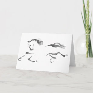 Cartes Pour Fêtes Annuelles Vagabond cosmique, année de Sumi-e du cheval