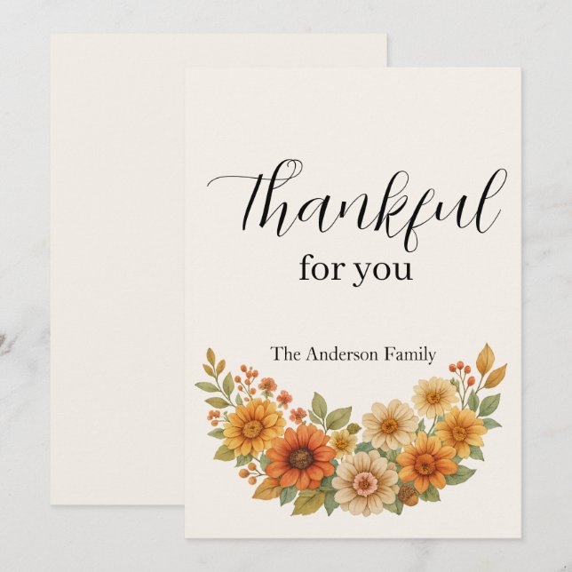 Cartes Pour Fêtes Annuelles Vague d'automne - Automne Floral Thanksgiving (Devant / Derrière)