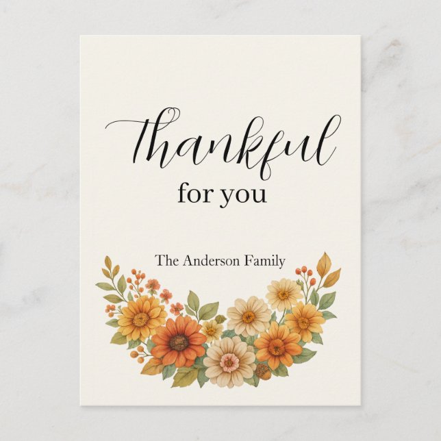 Cartes Pour Fêtes Annuelles Vague d'automne - Automne Floral Thanksgiving (Devant)
