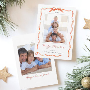 Cartes Pour Fêtes Annuelles Vague Red Ribbon Bow Frame 2 photo Noël