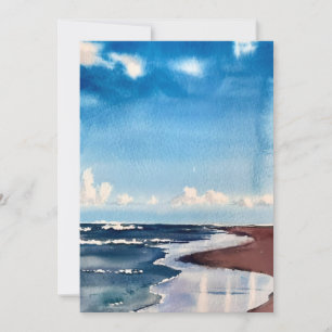 Cartes Pour Fêtes Annuelles Vagues Bleues Sur La Plage En Aquarelles