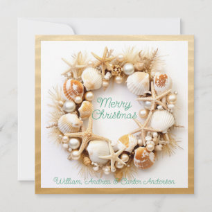 Cartes Pour Fêtes Annuelles Vagues de plage de Noël Coquillages Étoiles de mer