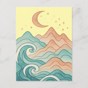 Cartes Pour Fêtes Annuelles Vagues et montagnes cosmiques