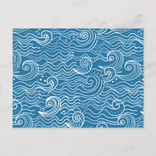 Cartes Pour Fêtes Annuelles Vagues océaniques bleues et blanches