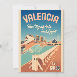 Cartes Pour Fêtes Annuelles Valence Espagne Skyline Rétro Cité Voyage 