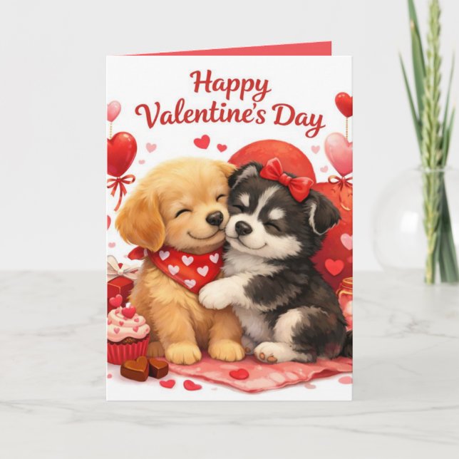 Cartes Pour Fêtes Annuelles Valentin Chiot Mignon (Devant)